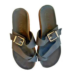 Gianni Bini Black Leather Buckle Slide Sandals